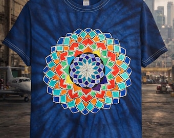 Hand-Drawn Mandala Tie Dye T-Shirt – Sacred Geometry Psychedelic Art