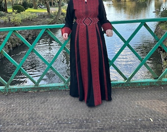 Palestinian Abaaya Dress Thobe Traditonal Red and Black Tatreez Embroidery