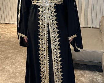 Moroccan Kaftan style dress finished with Sparkling Stones and a gold belt