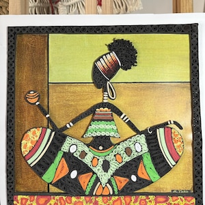 Imagen de mujer africana con arte de quilling de papel con detalles coloridos, hecha a mano, con tarjetas personalizadas; decoración del hogar, decorativo, regalo,