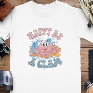 Happy as a Clam Comfort Colors® T-Shirt, Happy Cartoon Clam Tee, Ocean Marine Life Shirt, Cute Sea Creature Graphic Top