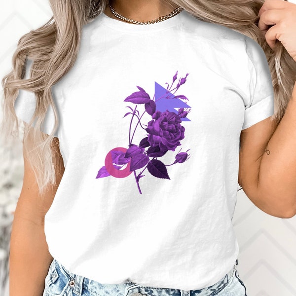 Purple Floral Graphic Tee, Vintage Rose Print, Unisex T-Shirt, Stylish Summer Casual Wear