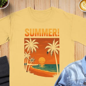 Summer Beach Comfort Colors T-Shirt: Tropical Palm Tree Sunset Tee