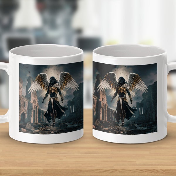 Angel Warrior Coffee Mug, Fantasy Art-Inspired, Gothic Decor, Unique Gift for Fantasy Lovers