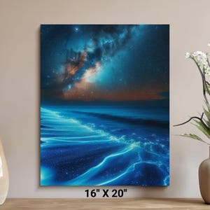 Lienzo con cielo nocturno oceánico, decoración de pared de 16 x 20, regalo de Navidad, paisaje marino tranquilo, cielo nocturno impresionante, regalo para el hogar o la oficina