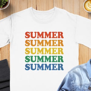 Summer Comfort Colors® T Shirts, Retro Rainbow T Shirts, Vintage Style Tees, Trendy Graphic Tees, Cool Shirts for Summer, Summer Holiday