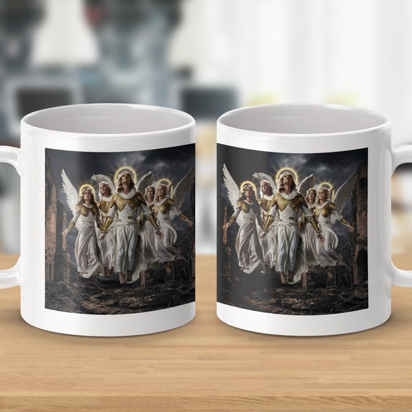 Angelic Art Mug, Divine Guardians Print, Heavenly Beings, Spiritual Decor, Religious Gift, Christian Iconography Coffee Cup