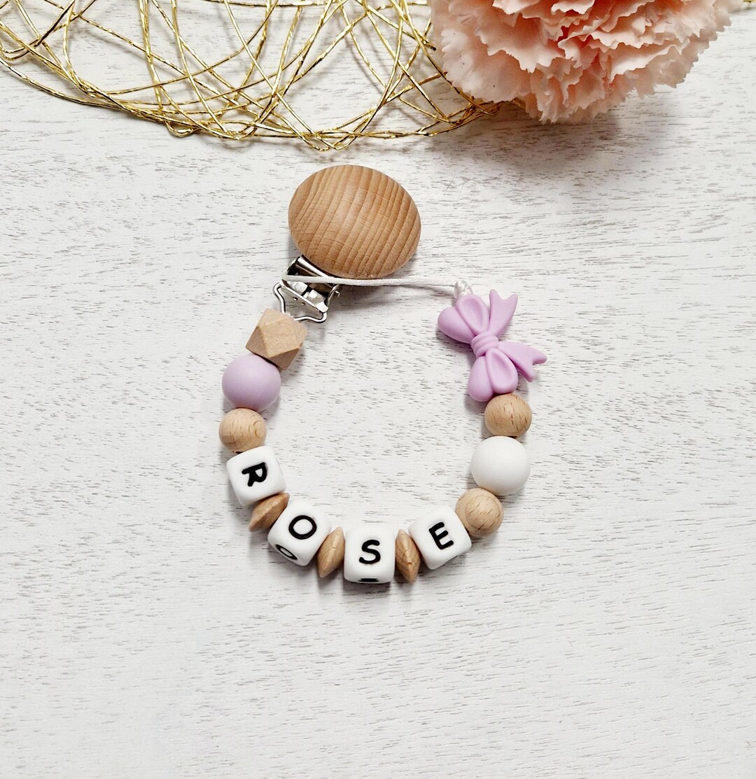 Pacifier Clip With Bow and Personalized Name. - Etsy