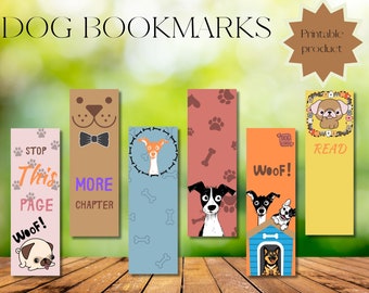 Pritable Bookmarks, 6 Design, Cute Dog, Instant Download, Gift Idea