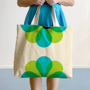 Mod beach bag, large canvas shoulder bag, retro oversized tote, gift for her image 1