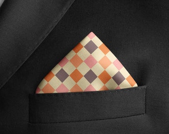Silk Checkerboard Pocket Square, Neutral Palette
