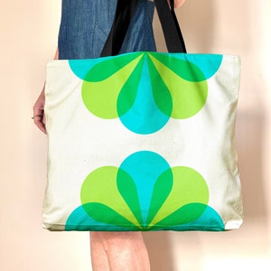 Mod beach bag, large canvas shoulder bag, retro oversized tote, gift for her image 2