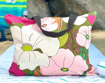 Hawaii Floral Beach Tote Bag, Tropical Canvas Oversized Bag