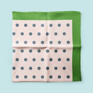 Silk polka dot scarf, green neckerchief, polka dot silk, colorful neck scarf, silk bandana, green hair scarf, silk gift for mom