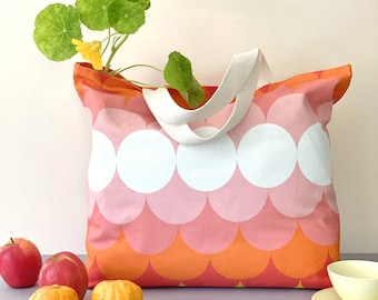 Large retro handbag, pink and orange vegan purse gift for her, Marimekko style