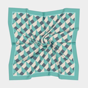 Geometric blue silk scarf, modern neckerchief, blue silk bandana, geometric silk headband, colorful square silk scarf gift for mom, image 9