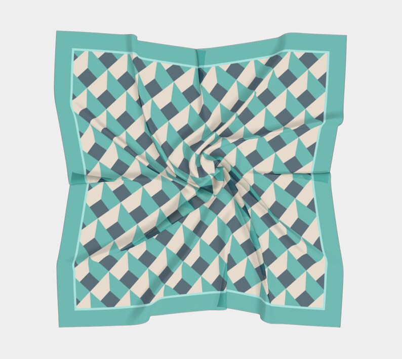 Geometric blue silk scarf, modern neckerchief, blue silk bandana, geometric silk headband, colorful square silk scarf gift for mom, image 9