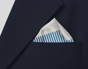 Silk pocket square, a classic blue striped handkerchief for men for weddings and formal occasions