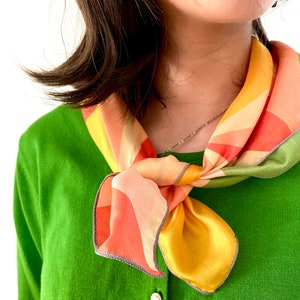 Retro silk scarf, geometric silk neckerchief, colorful silk bandana, gift for her