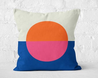 Color block throw pillow cover, modern geometric cushion cover in pink and orange and cobalt blue
