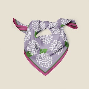 Lavender scarf, 100% silk hydrangea floral neck scarf, silk bandana, lavender neckerchief, hydrangea print anniversary gift for her