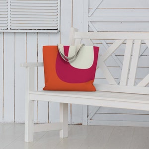 Sac à bandoulière rétro, sac de plage en toile orange. Grand sac à main de style vintage pour elle image 9