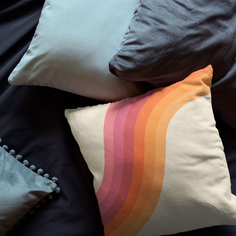 Retro throw pillow, linen pillow cover, 18 x 18 cushion cover, 70s pillow cover, housewarming gift image 3