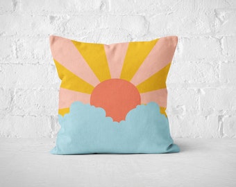 70s Sunset Throw Pillow Cover, Retro Apartment Decor (18"x18")