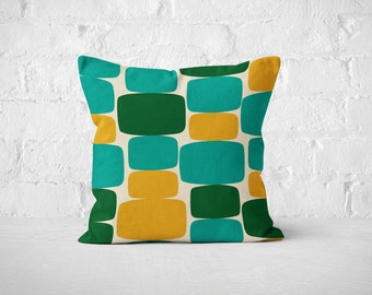 Teal throw pillow, Mid-Century square pillow cover, retro cushion cover