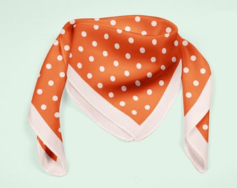 Orange polka dot silk scarf, colorful square neckerchief, orange ponytail scarf with polka dots, silk bandana, colorful scarf mom gift