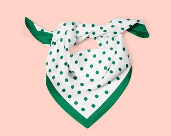 Green polka dot silk scarf, polka dot neckerchief, silk hair scarf, green and white polka dots, silk gift for mom, bad hair day