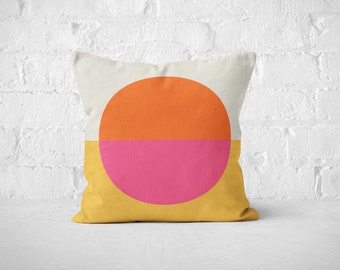 Color block throw pillow cover, geometric cushion in pink and orange, modern decor