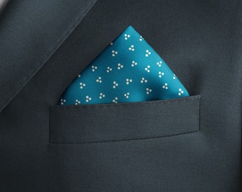 Teal Silk Pocket Square, Dotted Neckerchief, Men's Formal Wear