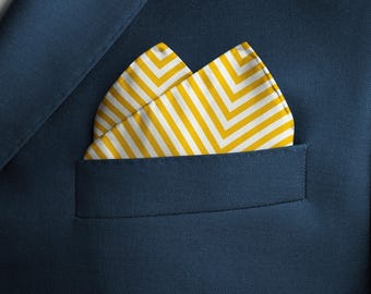 Men's small silk neckerchief or pocket square in classic yellow stripe