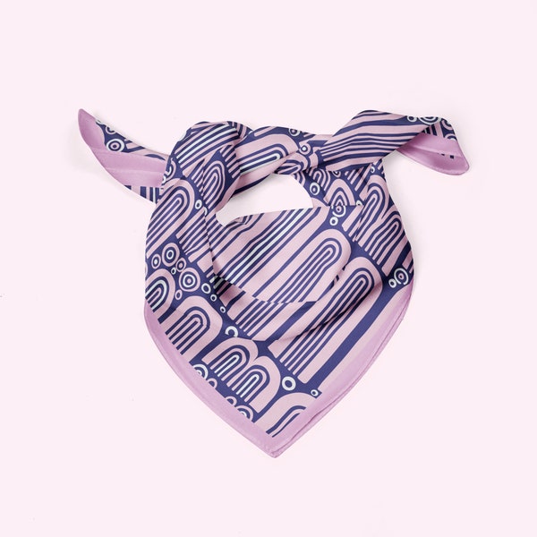 Foulard en soie Boho arcs-en-ciel, foulard 100% soie violet et lavande, foulard carré coloré, bandana en soie, foulard carré violet