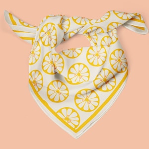 Lemon scarf 100% silk, yellow neck scarf square. Yellow bandana, lemon silk neckerchief, colorful hair scarf, mother&#39;s day gift for her