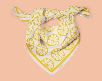 Lemon scarf 100% silk, yellow neck scarf square. Yellow bandana, lemon silk neckerchief, colorful hair scarf, mother's day gift for her