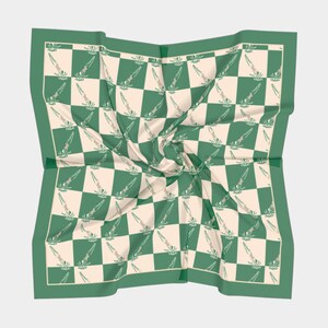 Green checkered silk scarf, 100% silk neckerchief, vintage diver design, diver scarf, swimmer gift, retro lovers, pin-up girl image 8