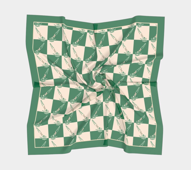 Green checkered silk scarf, 100% silk neckerchief, vintage diver design, diver scarf, swimmer gift, retro lovers, pin-up girl image 8