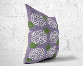 Lavender floral hydrangea, square throw pillow cover