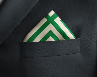 Green silk pocket square, geometric neckerchief for men's formal occasions and weddings
