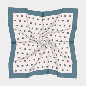 Blue polka dot silk scarf, a square neckerchief or ponytail scarf with classic teal and white polka dots image 7