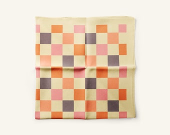 Pastel checkerboard pocket square, silk ascot or neckerchief for formal occasions,  square silk bandana for men, 16 inches