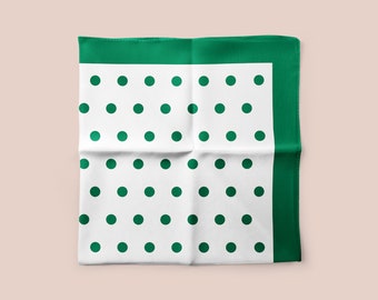 Silk pocket square in green polka dot, classic ascot for men, square silk neck scarf