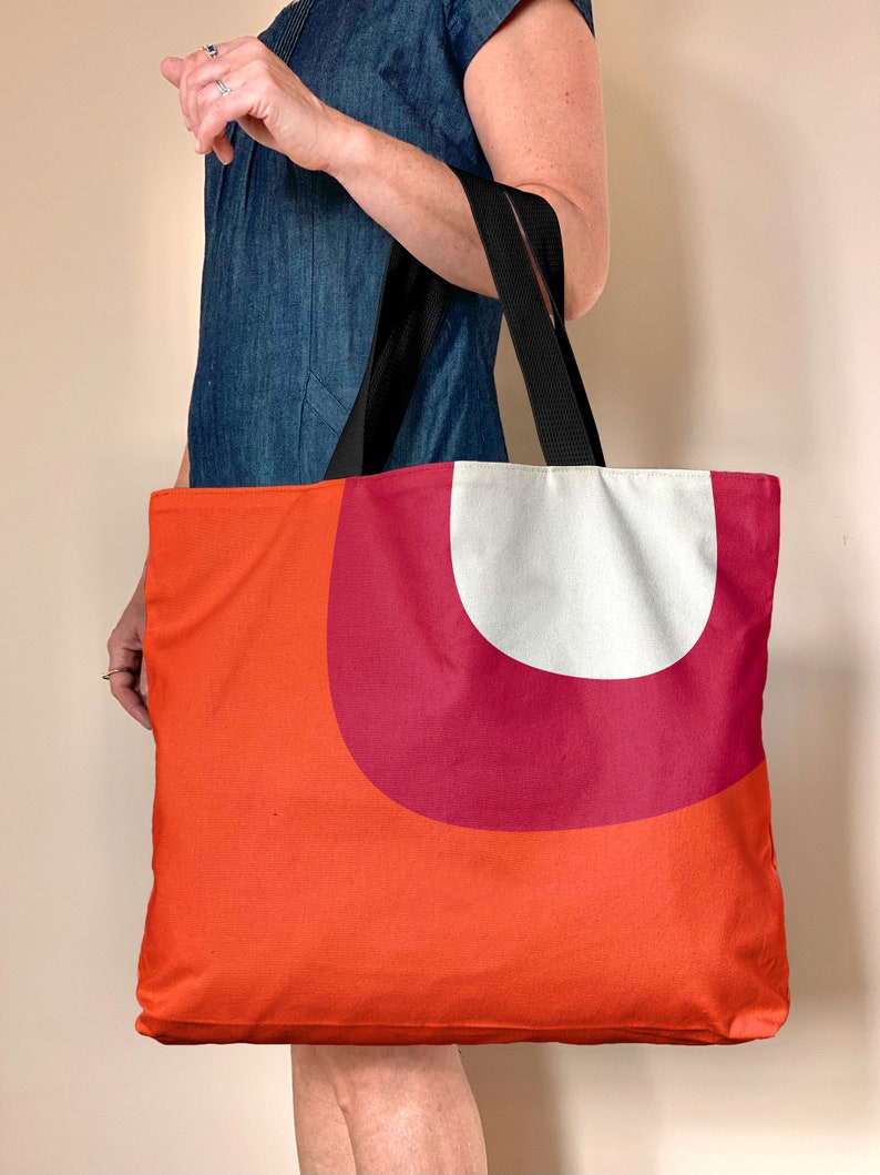 Sac à bandoulière rétro, sac de plage en toile orange. Grand sac à main de style vintage pour elle image 1