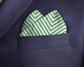 Green Striped Silk Pocket Square, Men's Handkerchief