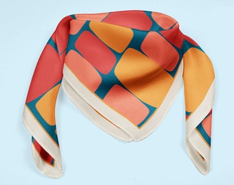 Mid century neckerchief, 100% silk scarf with abstract design, retro style anniversary gift