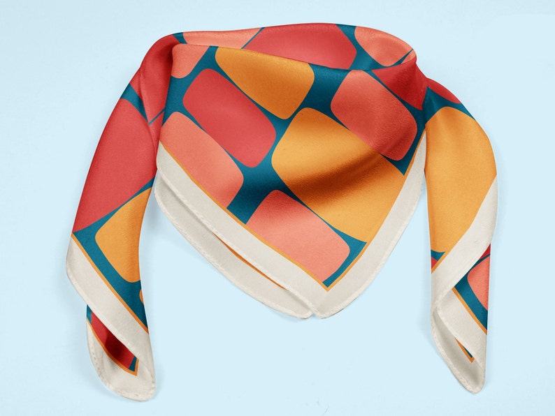 Mid century neckerchief, 100% silk scarf with abstract design, retro style anniversary gift image 1