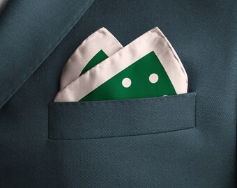Green Polka Dot Silk Pocket Square, Men's Wedding Handkerchief