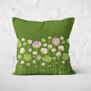 Floral pillow cover 18x18, lavender and green retro cushion cover. 1970s decor, housewarming gift
